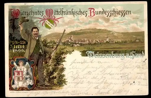 Ganzsachen Litho Weißenburg am Sand Mittelfranken Bayern, 14. Mittelfränkisches Bundesschießen