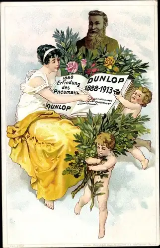 Jugendstil Ak Reklame, 25-jähriges Jubiläum des Dunlop Pneumatik, 1888-1913