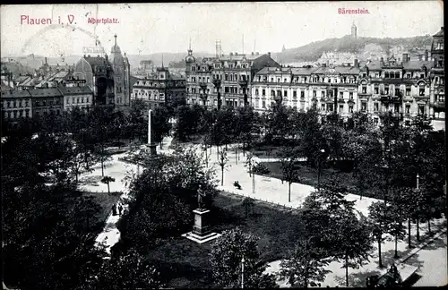 Ak Plauen im Vogtland, Albertplatz, Bärenstein, Denkmal