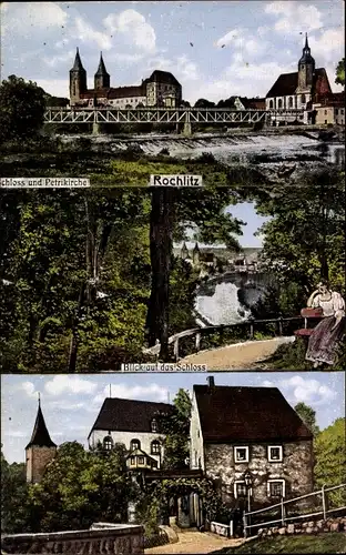 Ak Rochlitz an der Mulde, Schloss, Petrikirche, Brücke