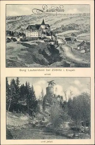 Ak Niederlauterstein Marienberg im Erzgebirge, Burg Lauterstein 1629, Ruine