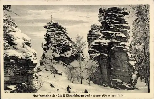 Ak Ehrenfriedersdorf im Erzgebirge, Greifensteine im Winter