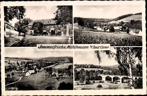 Ak Mühlhausen Bad Elster im Vogtland, Teilansichten, Viadukt, Sörgels Gasthof, Panorama