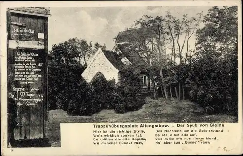 Ak Altengrabow Möckern in Sachsen Anhalt, Truppenübungsplatz, Der Spuk von Gloine, Gedicht