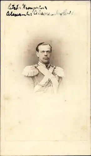 CdV Kronprinz Alexander Alexandrowitsch von Russland, Portrait, um 1870