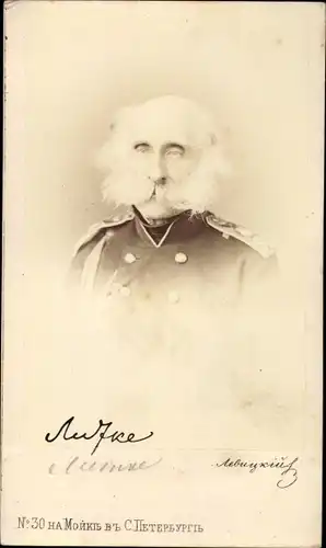CdV Friedrich Benjamin von Lütke, Admiral, Entdecker, Schriftsteller, Portrait, Uniform, um 1870