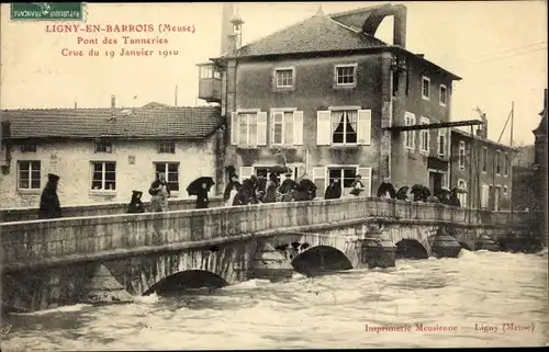 Ak Ligny en Barrois Lothringen Meuse, Pont des Tanneries, Crue du 19 Janvier 1910