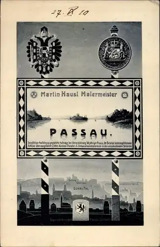 Ak Passau in Niederbayern, Reklame, Malermeister Martin Hausl, Stadtansicht