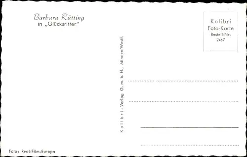 Ak Schauspielerin Barbara Rütting, Portrait, Glücksritter