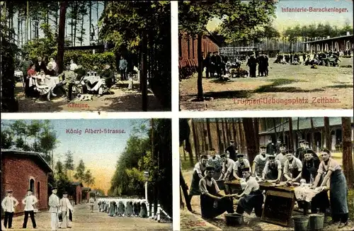 Ak Zeithain in Sachsen, Truppenübungsplatz, König Albert Straße, Kantine, Infanterie Barackenlager
