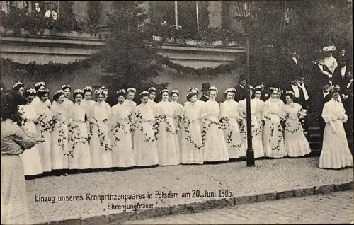 Ak Potsdam in Brandenburg, Einzug des Kronprinzenpaares 1905, Ehrenjungfrauen