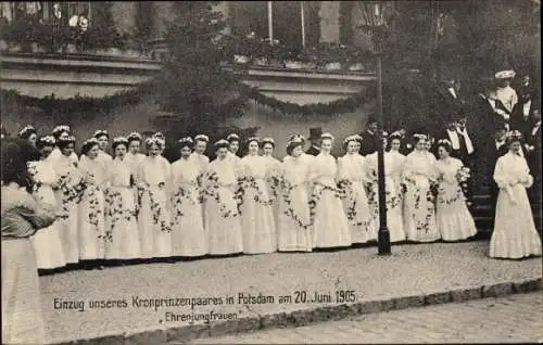 Ak Potsdam in Brandenburg, Einzug des Kronprinzenpaares 1905, Ehrenjungfrauen