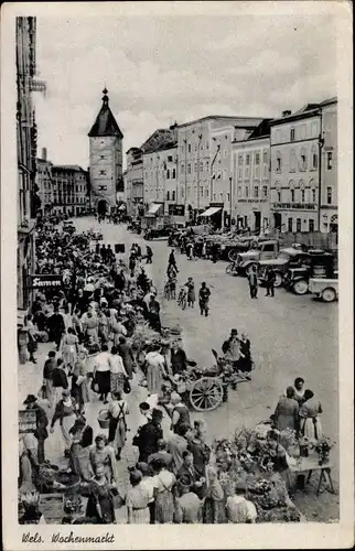 Ak Wels in Oberösterreich, Wochenmarkt