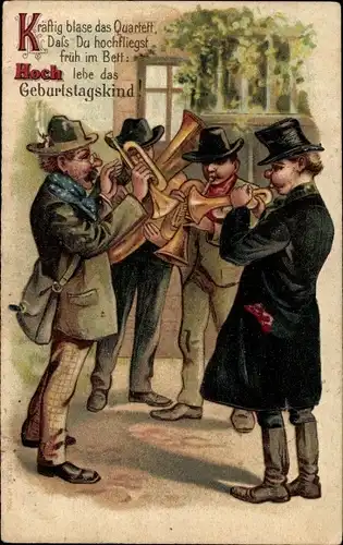 Präge Ak Glückwunsch Geburtstag, Musizierende Männer, Gratulanten