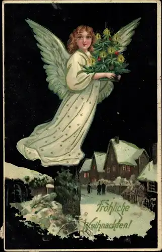 Ak Glückwunsch Weihnachten, Engel, Tannenbaum