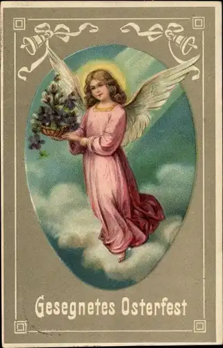 Präge Ak Glückwunsch Ostern, Engel, Weidenkätzchen
