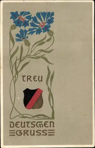 Präge Ak Treu, Wappen, Blumen, Kaiserzeit, Propaganda