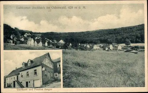 Ak Aschbach Wald Michelbach im Odenwald, Gesamtansicht, Gasthaus Jaeger