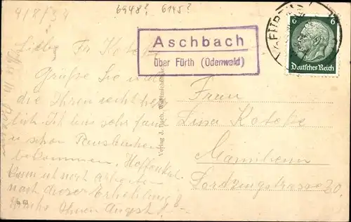 Ak Aschbach Wald Michelbach im Odenwald, Gesamtansicht, Gasthaus Jaeger