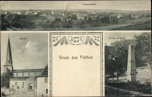 Ak Finthen Mainz am Rhein, Gesamtansicht, Kirche, Kriegerdenkmal