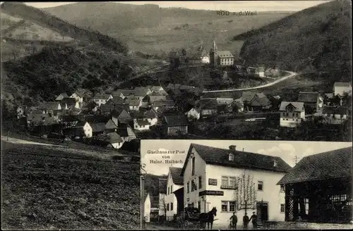 Ak Rod an der Weil Weilrod im Taunus, Gesamtansicht, Gasthaus zur Post