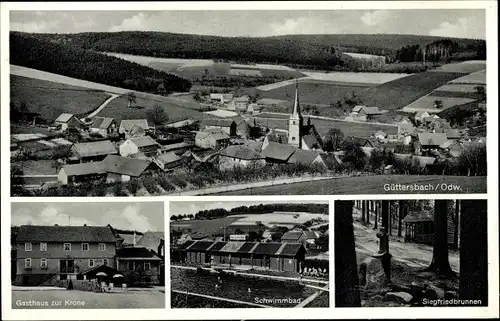 Ak Güttersbach Mossautal im Odenwald Hessen, Schwimmbad, Siegfriedbrunnen, Gasthaus zur Krone