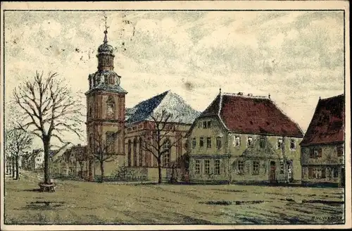 Künstler Ak Wagner, F. W., Rüsselsheim am Main Hessen, Kirche, altes Rathaus