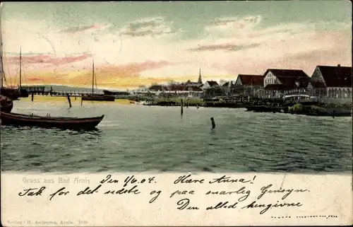 Ak Bad Arnis an der Schlei, Wasserpartie, Häuser, Boot