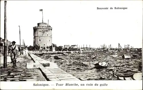 Ak Saloniki Griechenland, Weißer Turm, eine Ecke des Golfs, Weißer Turm