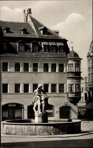 Ak Gera in Thüringen, Markt mit Samsonbrunnen und Apothekenerker