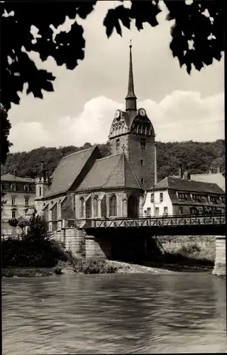 Ak Untermhaus Gera in Thüringen, Partie an der Elster, Kirche