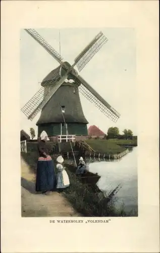 Ak Volendam Nordholland, Windmühle, Frau und Kinder