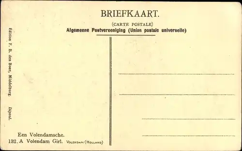Ak Volendam Nordholland Niederlande, Frau in niederländischen Volkstrachten