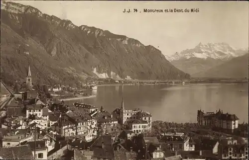 Ak Montreux Kanton Waadt Schweiz, Teilansicht und die Dent du Midi