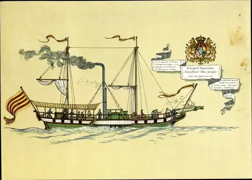 Ak Dampfboot Max Joseph, Raddampfer, Wappen