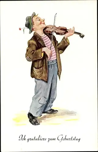 Ak Glückwunsch Geburtstag, Mann spielt Geige