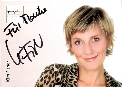 Ak Fernsehmoderatorin Kim Fisher, Portrait, Autogramm, MDR-Fernsehen