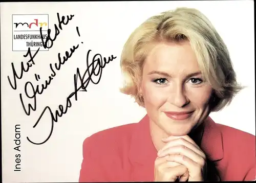 Ak Fernsehmoderatorin Ines Adam, Portrait, Autogramm, MDR-Fernsehen