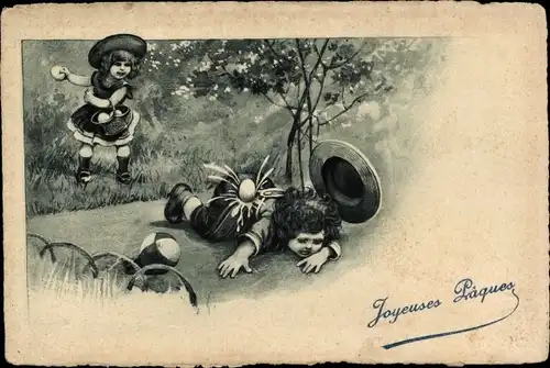 Ak Glückwunsch Ostern, Ostereier-Schlacht