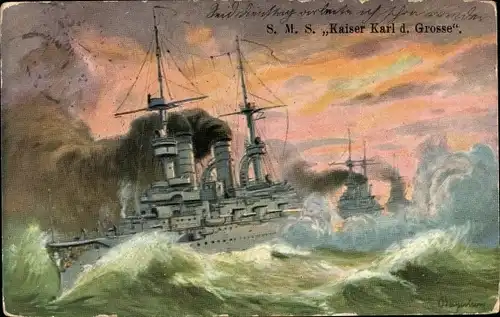 Künstler Ak Bayerlein, Deutsches Kriegsschiff, SMS Kaiser Karl der Große, Kaiserliche Marine