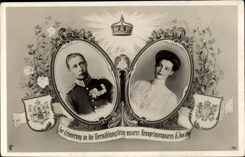Ak Zur Erinnerung an die Vermählungsfeier des Kronprinzenpaares, Kronprinz Wilhelm mit Gemahlin