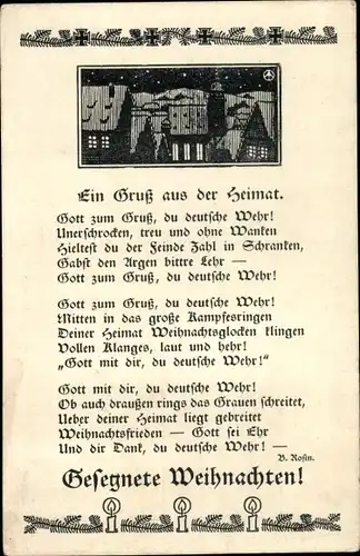 Ak Glückwunsch Weihnachten, Ein Gruß aus der Heimat, Gott zum Gruß, du deutsche Wehr...