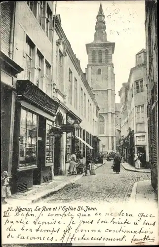 Ak Namur Wallonien, la rue et l'Eglise St-Jean