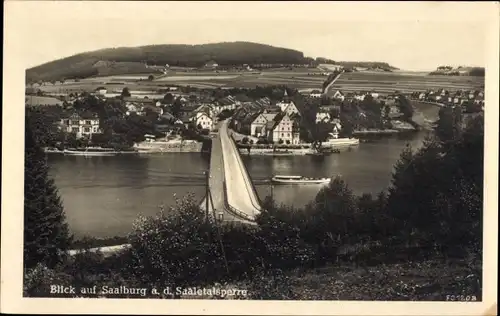 Ak Saalburg Thüringen, Saaletalsperre, Brücke, Boot