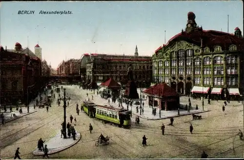 Ak Berlin Mitte, Alexanderplatz, Straßenbahn, Rathausturm