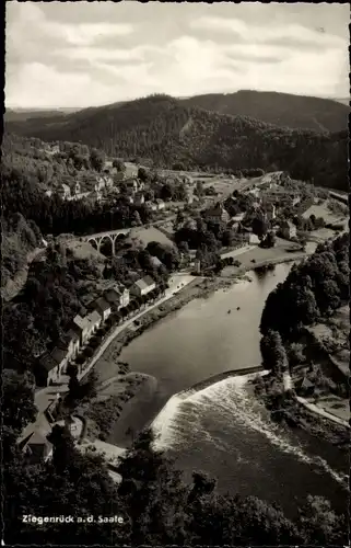 Ak Ziegenrück an der Saale Thüringen, See, Luftbild, Brücke