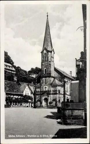 Ak Wehlen an der Elbe Sachsen, Straßenpartie, Kirche