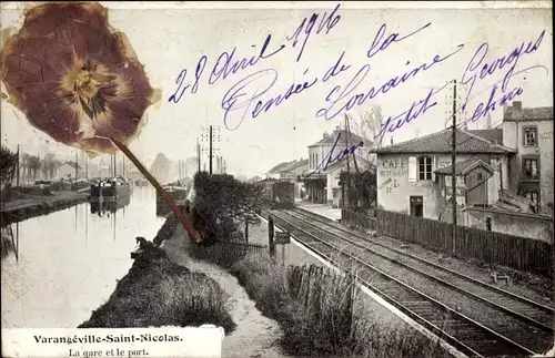 Ak Varangéville Saint Nicolas Meurthe et Moselle, Der Bahnhof und der Hafen, Bahnhof