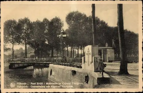 Ak Vilvorde Flämisch Brabant, Pont Brule, Monument au Caporal Tresigniers