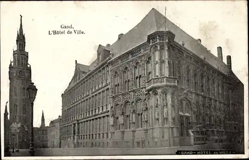 Ak Gand Gent Ostflandern, Rathaus, Turm